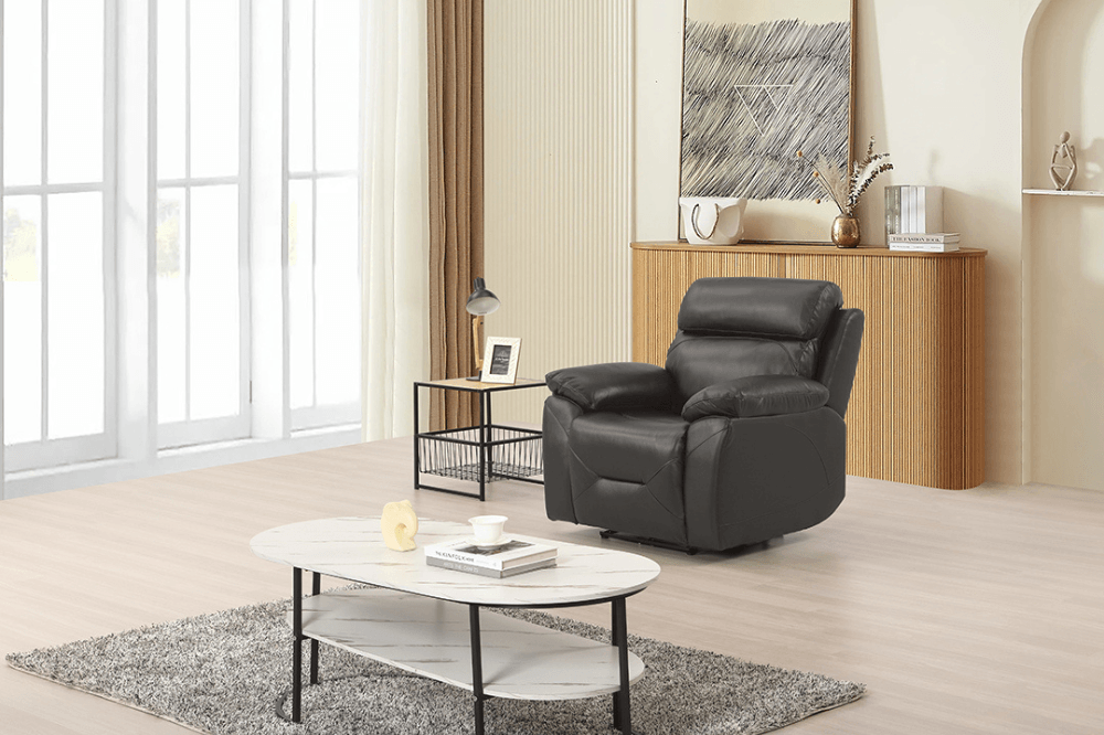 Renato Genuine Leather Grey Electric Power Recliner Armchair