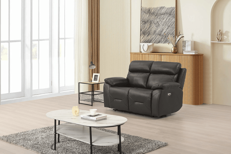 Renato Genuine Leather Grey Electric Power Recliner 2 Seater - Furniture Instore
