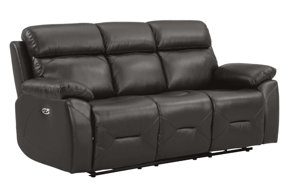 Renato Genuine Leather  Grey Electric Power Recliner 3 Seater