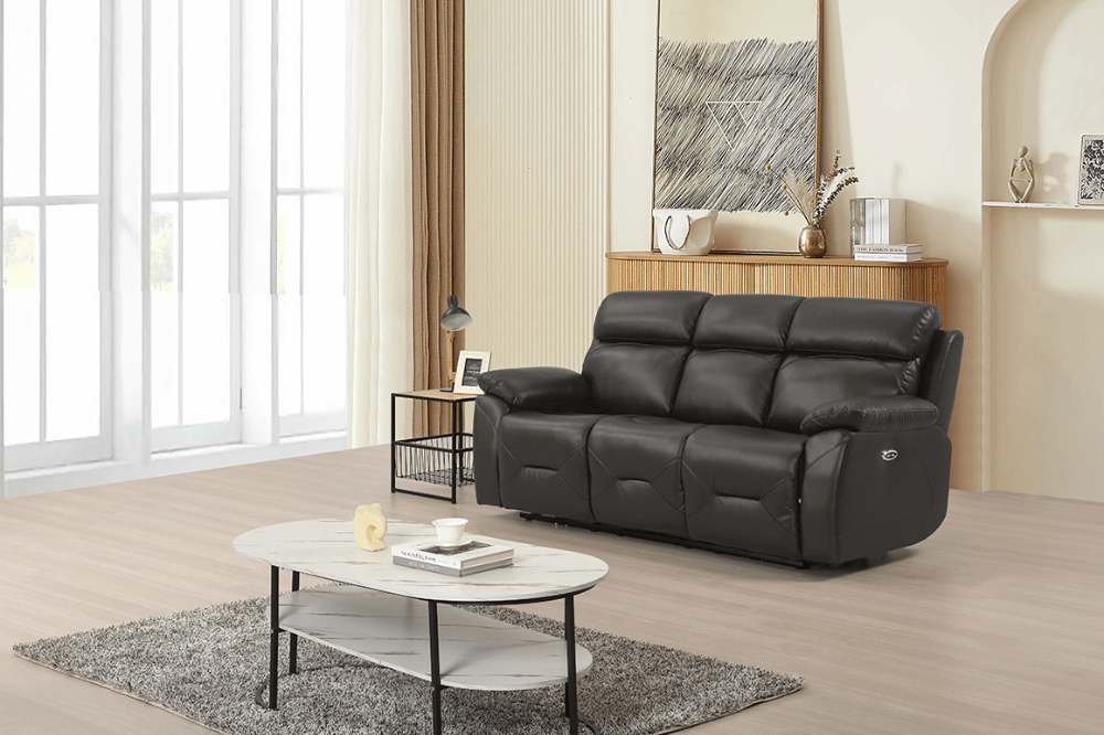 Renato Genuine Leather  Grey Electric Power Recliner 3 Seater