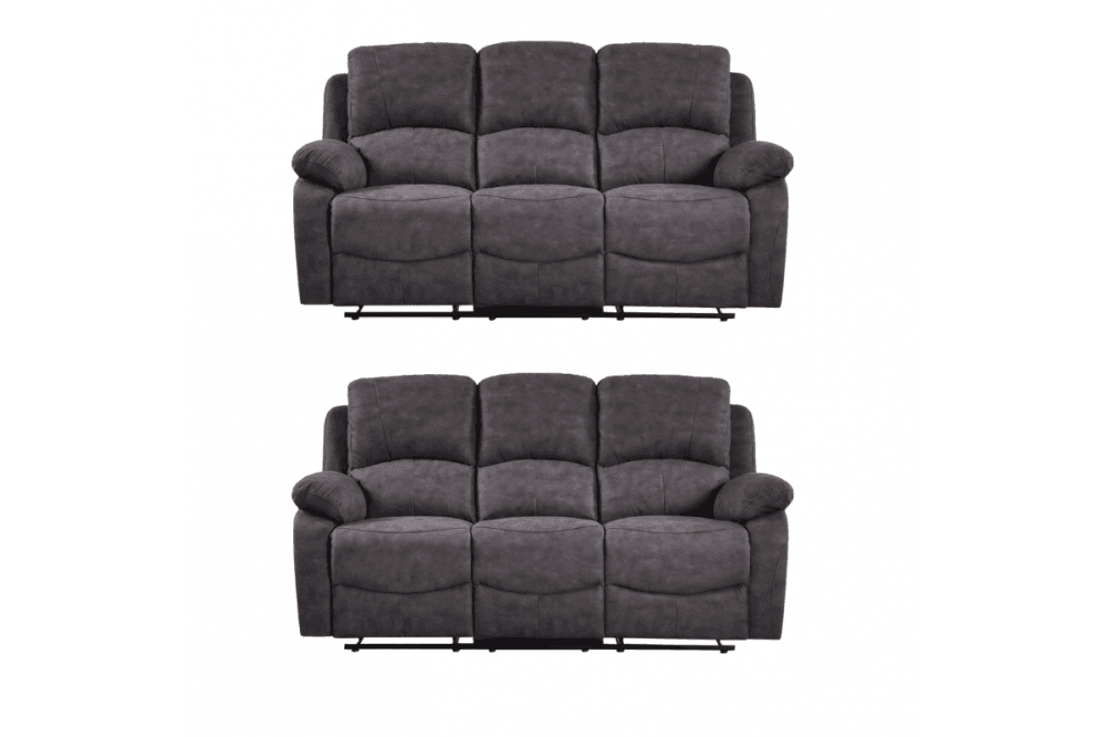 Roma Grey Fabric Recliner 3+3 Seater Sofa Set