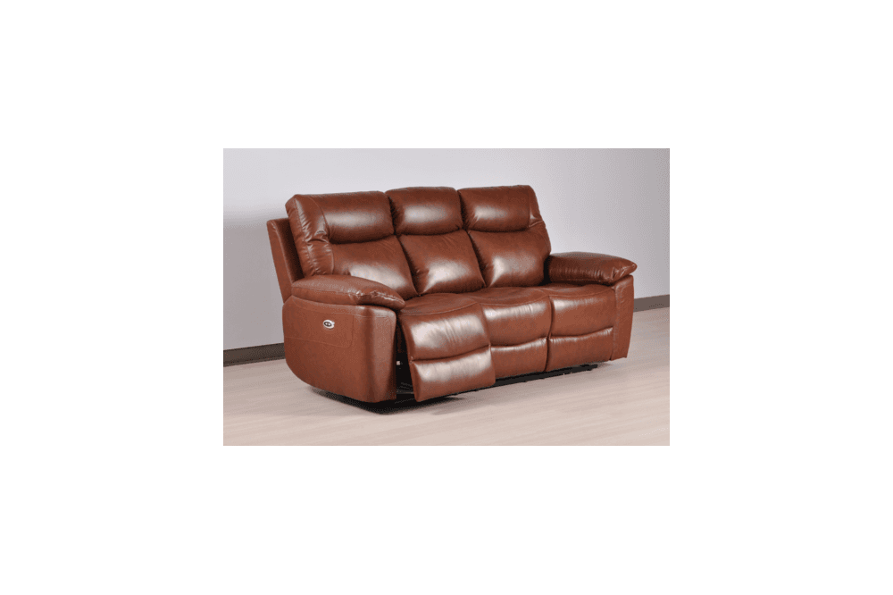 Amarien Genuine Leather Tan Electric Power Recliner 3 Seater