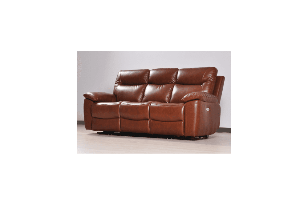 Amarien Genuine Leather Tan Electric Power Recliner 3 Seater