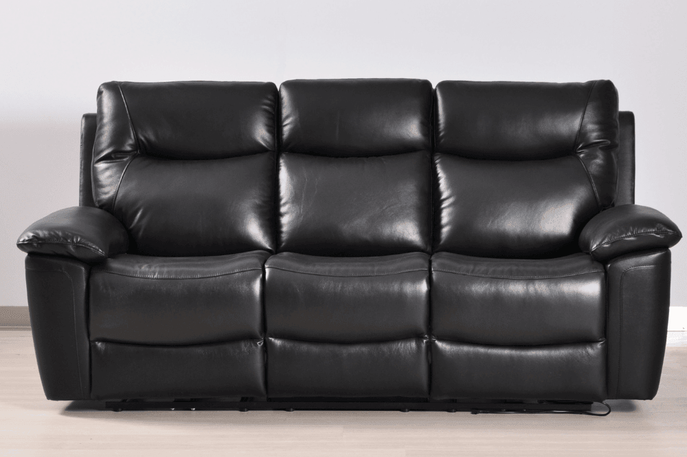 Amarien Genuine Leather Black Electric Power Recliner 3 Seater