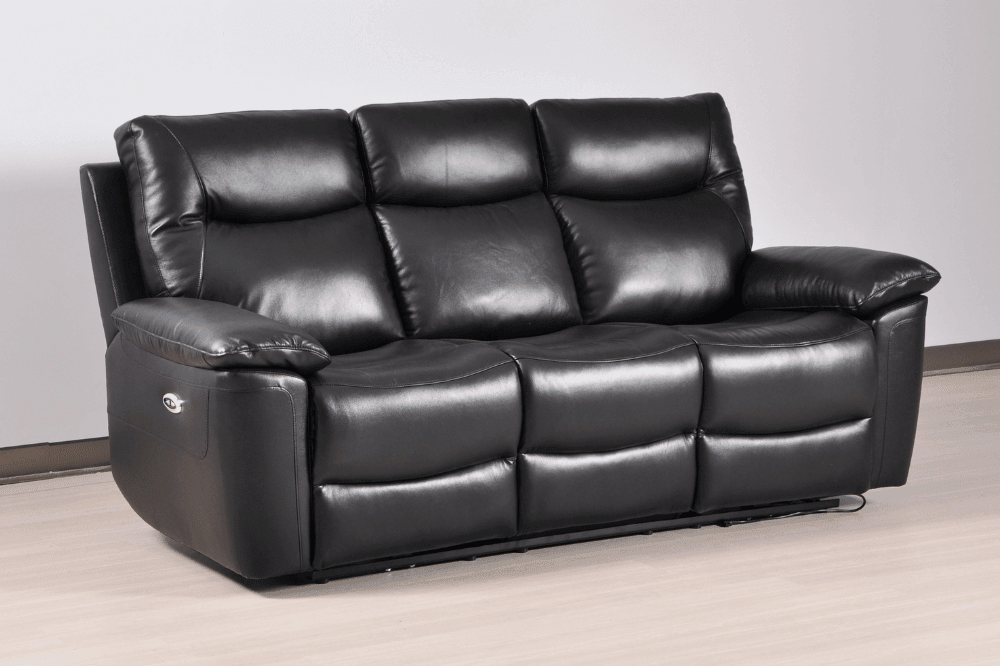 Amarien Genuine Leather Black Electric Power Recliner 3 Seater