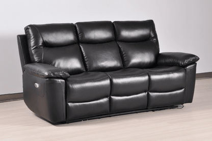 Amarien Genuine Leather Black Electric Power Recliner 3 Seater
