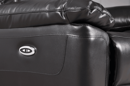 Amarien Genuine Leather Black Electric Power Recliner 3 Seater