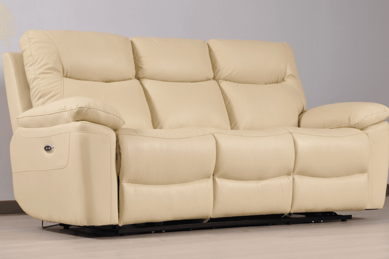 Amarien Genuine Leather Cream Electric Power Recliner 3 Seater - Furniture Instore