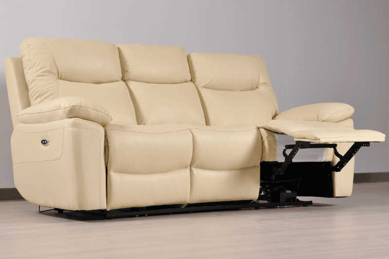 Amarien Genuine Leather Cream Electric Power Recliner 3 Seater - Furniture Instore