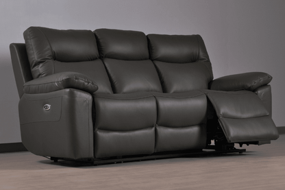 Amarien Genuine Leather Grey Electric Power Recliner 3 Seater