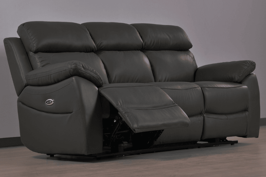Dandrea Genuine Leather Grey Electric Power Recliner 3 Seater Sofa - Furniture Instore