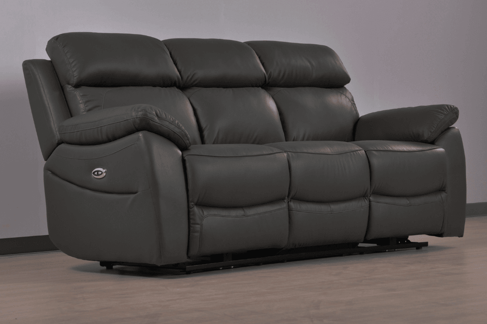 Dandrea Genuine Leather Grey Electric Power Recliner 3 Seater Sofa - Furniture Instore