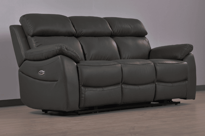 Dandrea Genuine Leather Grey Electric Power Recliner 3 Seater Sofa - Furniture Instore