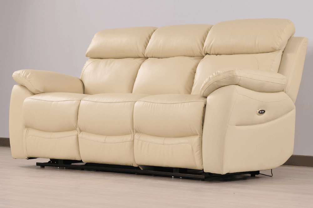 Dandrea Genuine Leather Cream Electric Power Recliner 3 Seater Sofa