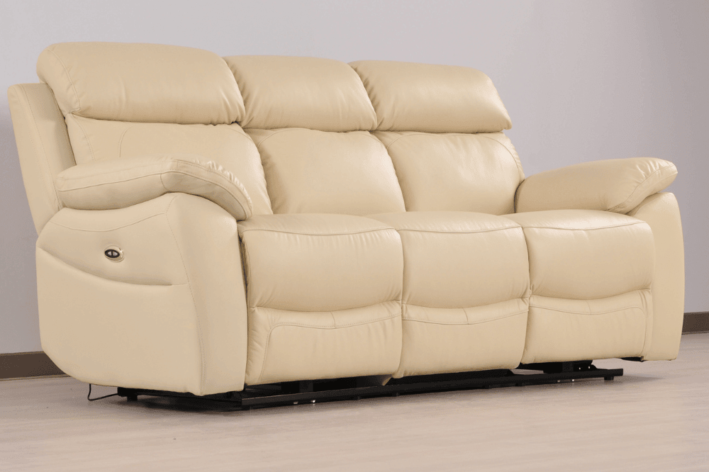 Dandrea Genuine Leather Cream Electric Power Recliner 3 Seater Sofa
