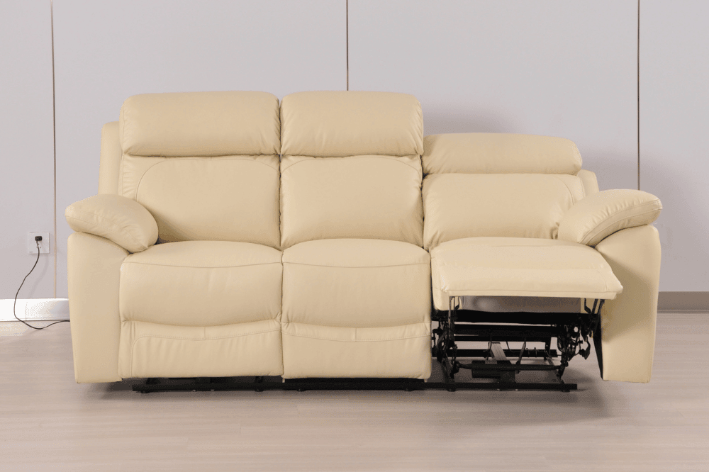 Dandrea Genuine Leather Cream Electric Power Recliner 3 Seater Sofa