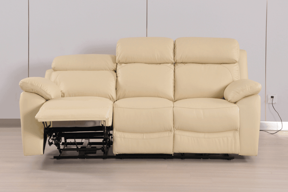 Dandrea Genuine Leather Cream Electric Power Recliner 3 Seater Sofa