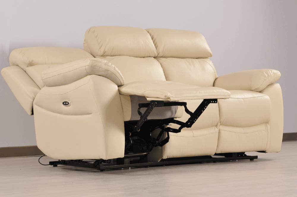 Dandrea Genuine Leather Cream Electric Power Recliner 3 Seater Sofa