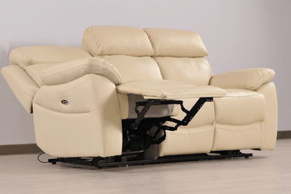 Dandrea Genuine Leather Cream Electric Power Recliner 3 Seater Sofa