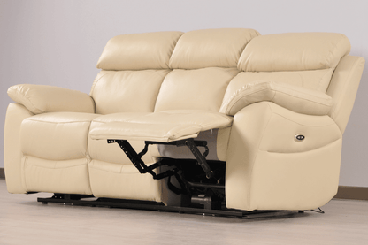 Dandrea Genuine Leather Cream Electric Power Recliner 3 Seater Sofa