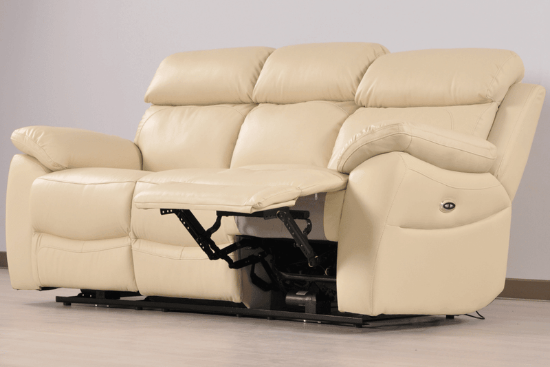 Dandrea Genuine Leather Cream Electric Power Recliner 3 Seater Sofa - Furniture Instore