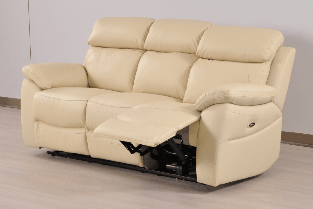 Dandrea Genuine Leather Cream Electric Power Recliner 3 Seater Sofa