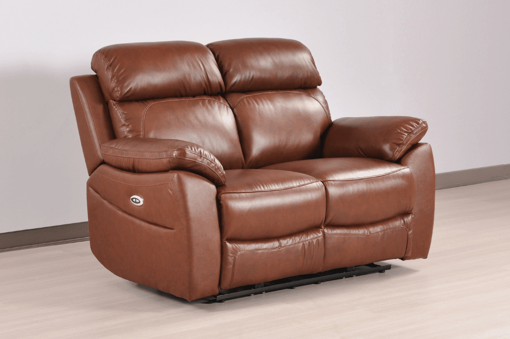 Dandrea Genuine Leather Tan  Electric Power Recliner 2 Seater Sofa