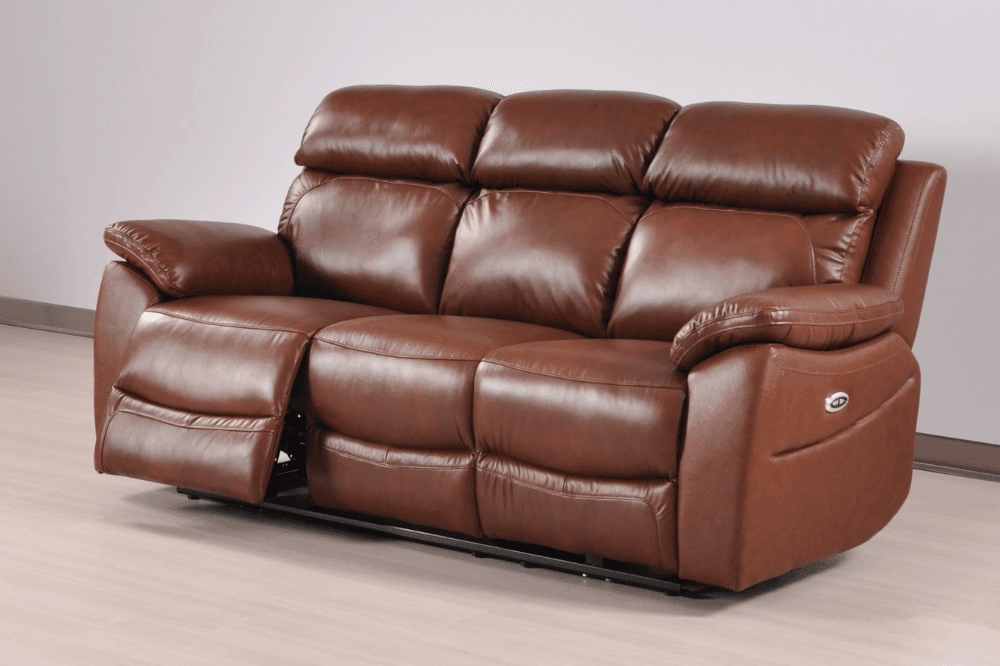 Dandrea Genuine Leather Tan Electric Power Recliner 3 Seater Sofa