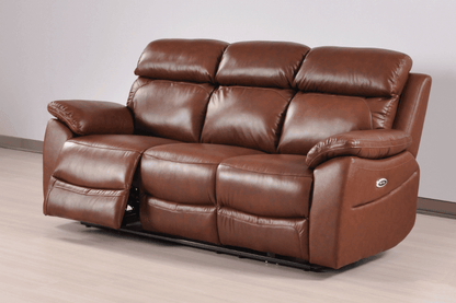 Dandrea Genuine Leather Tan Electric Power Recliner 3 Seater Sofa