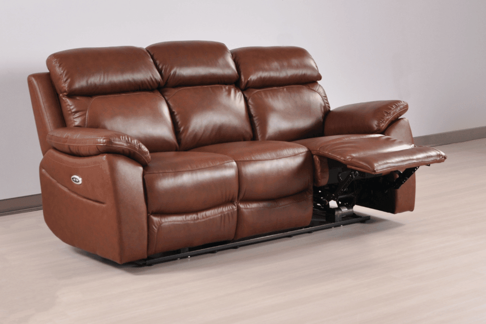 Dandrea Genuine Leather Tan Electric Power Recliner 3 Seater Sofa
