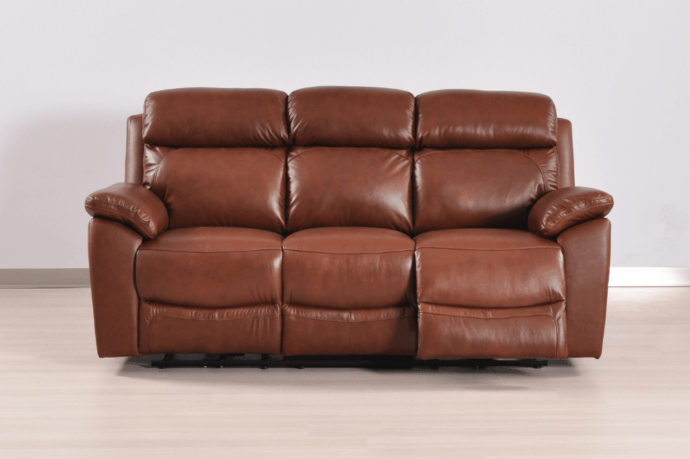 Dandrea Genuine Leather Tan Electric Power Recliner 3 Seater Sofa