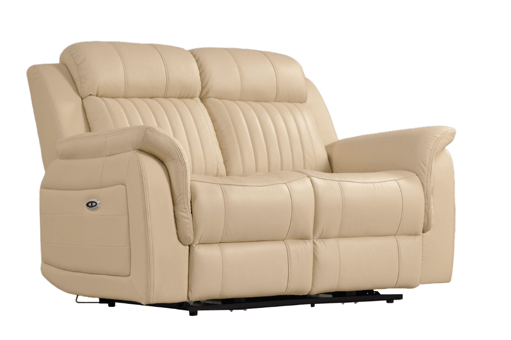 Cidliano Genuine Leather Cream Electric Power Recliner 2 Seater Sofa