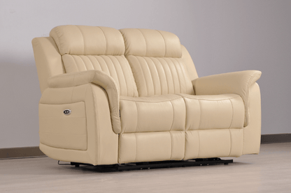 Cidliano Genuine Leather Cream Electric Power Recliner 2 Seater Sofa