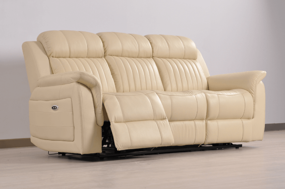 Cidliano Genuine Leather Cream Electric Power Recliner 3 Seater Sofa