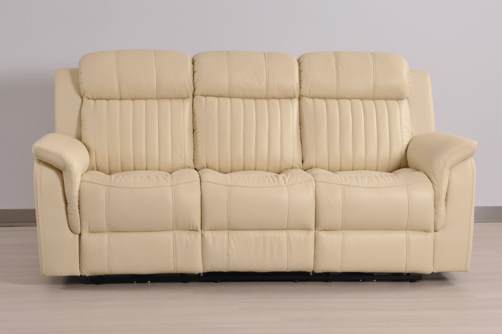 Cidliano Genuine Leather Cream Electric Power Recliner 3 Seater Sofa