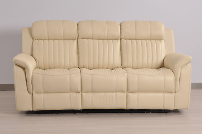 Cidliano Genuine Leather Cream Electric Power Recliner 3 Seater Sofa