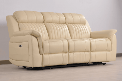 Cidliano Genuine Leather Cream Electric Power Recliner 3 Seater Sofa