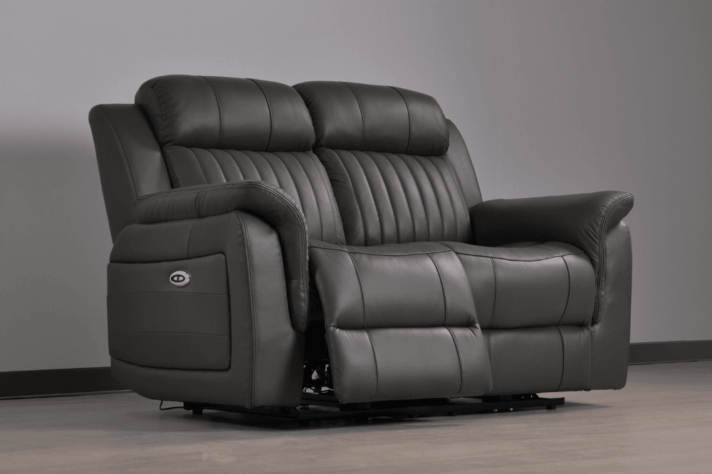 Cidliano Genuine Leather Grey Electric Power Recliner 2 Seater Sofa