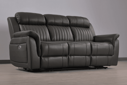Cidliano Genuine Leather Grey Electric Power Recliner 3 Seater Sofa