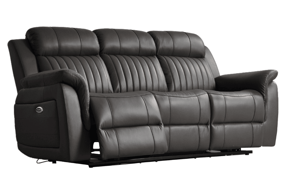 Cidliano Genuine Leather Grey Electric Power Recliner 3 Seater Sofa