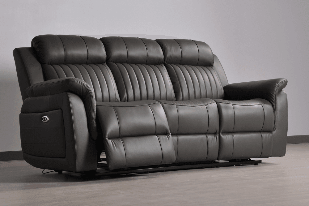 Cidliano Genuine Leather Grey Electric Power Recliner 3 Seater Sofa