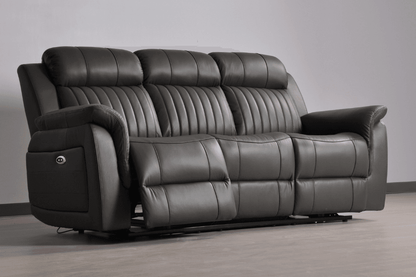 Cidliano Genuine Leather Grey Electric Power Recliner 3 Seater Sofa