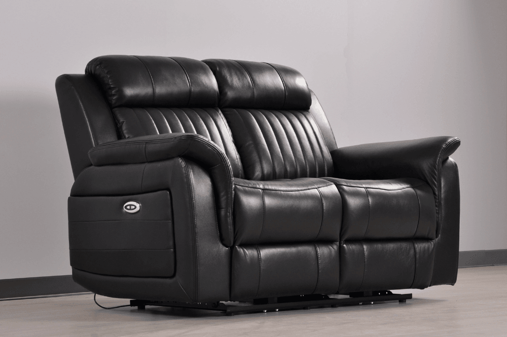 Cidliano Genuine Leather Black Electric Power Recliner 2 Seater Sofa