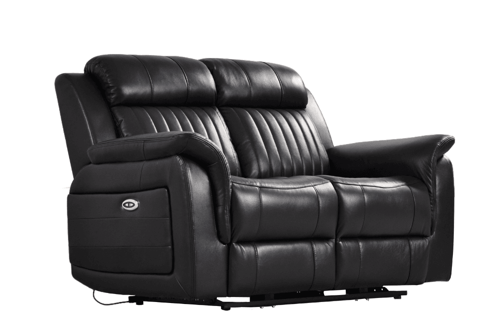 Cidliano Genuine Leather Black Electric Power Recliner 2 Seater Sofa