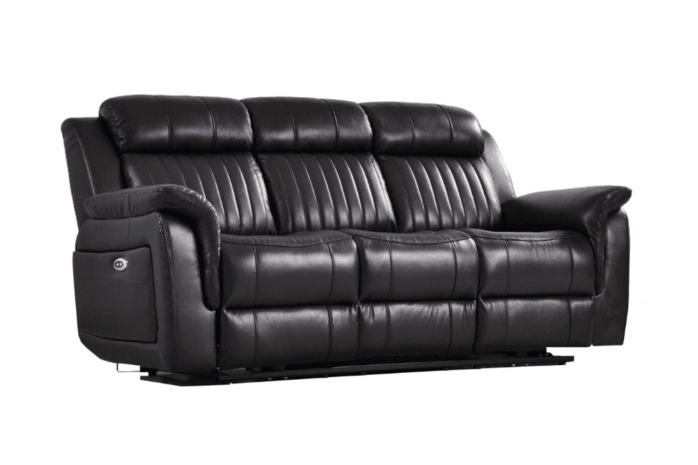 Cidliano Genuine Leather Black Electric Power Recliner 3 Seater Sofa