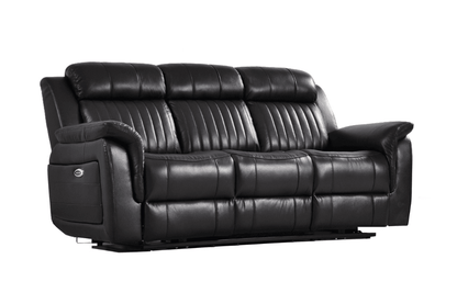 Cidliano Genuine Leather Black Electric Power Recliner 3 Seater Sofa