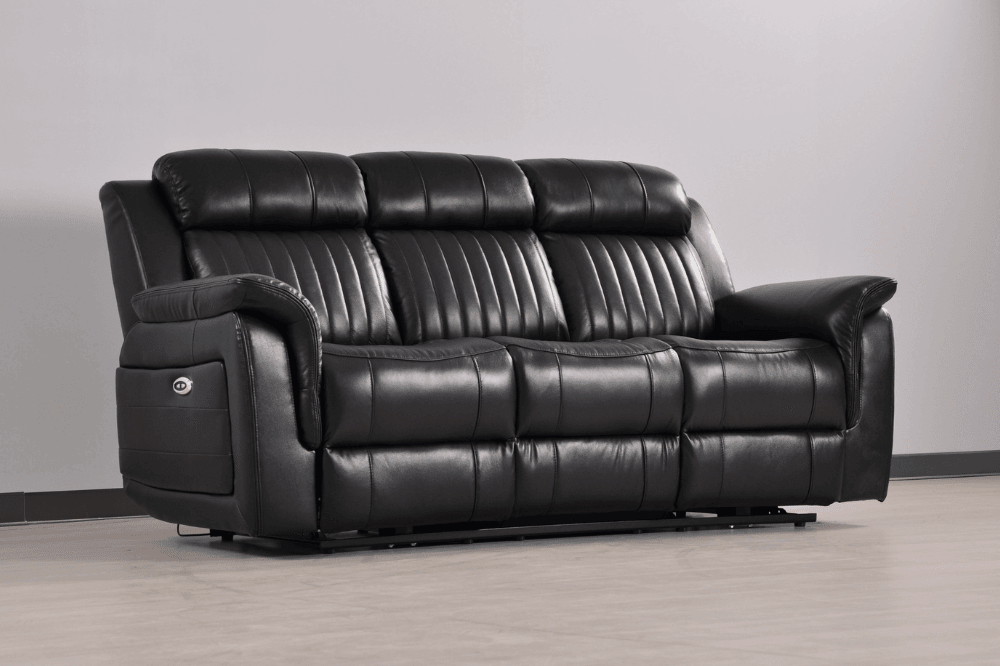 Cidliano Genuine Leather Black Electric Power Recliner 3 Seater Sofa