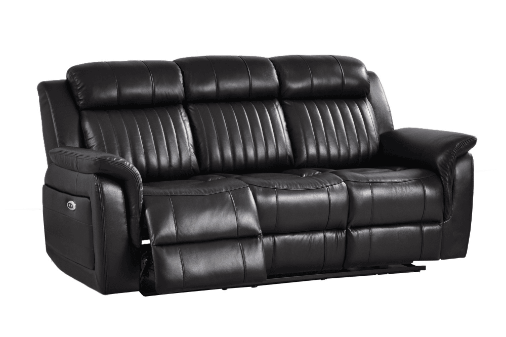 Cidliano Genuine Leather Black Electric Power Recliner 3 Seater Sofa