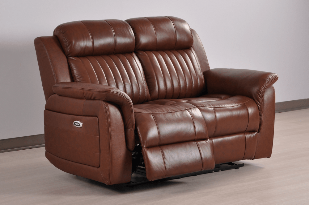 Cidliano Genuine Leather Tan Electric Power Recliner 2 Seater Sofa