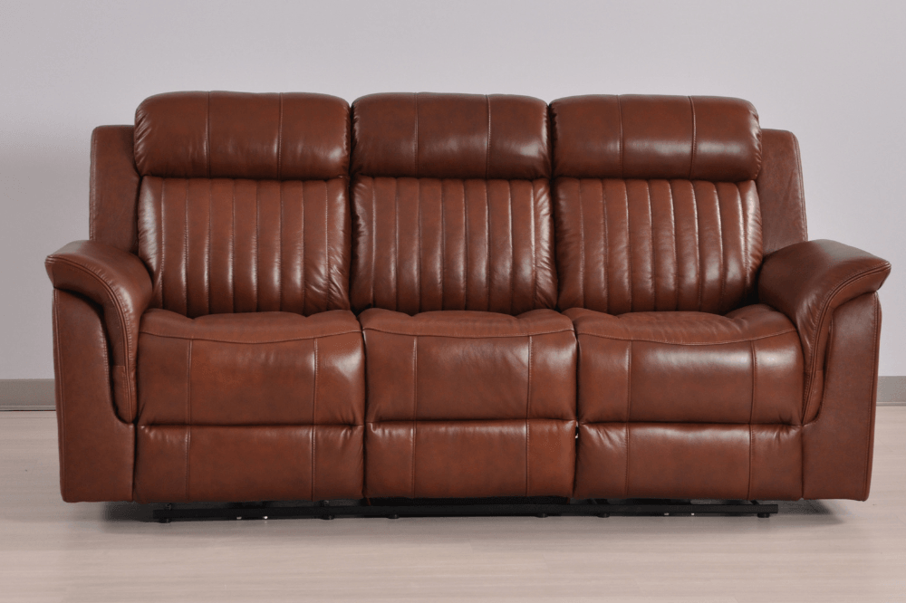 Cidliano Genuine Leather Tan Electric Power Recliner 3 Seater Sofa